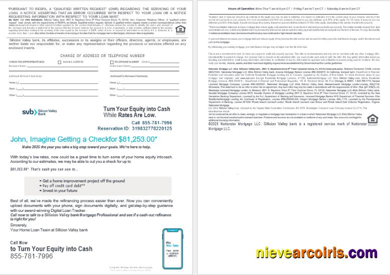 USA Florida Silicon Valley bank mortgage loan statement, 4 pages 3-4